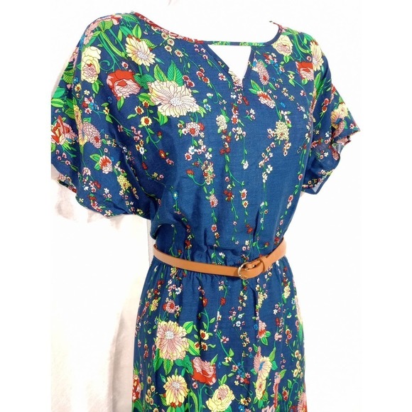 LACE & MESH Colorful Flower Summer Dress Blue Red Green Yellow Pink - Picture 2 of 8